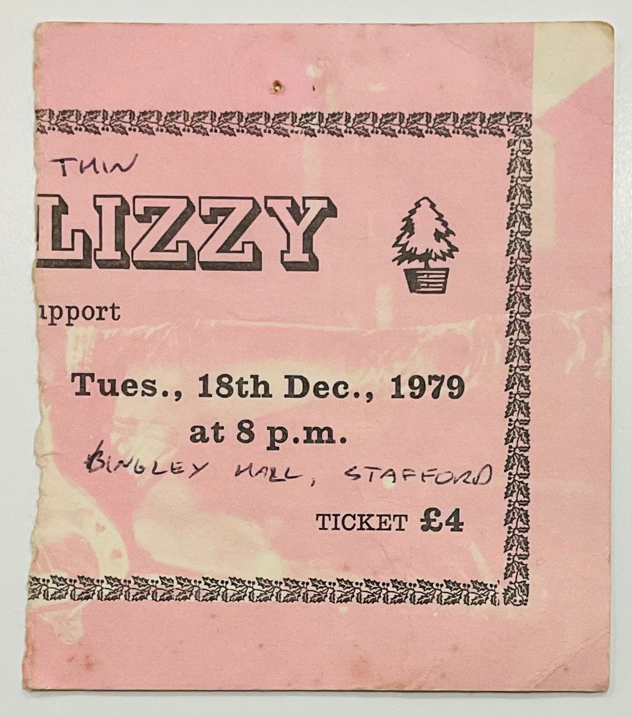 Thin Lizzy Original Used Concert Ticket New Bingley Hall Stafford 18th Dec 1979