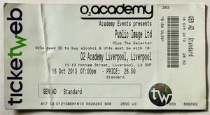 Public Image Limited PiL Original Unused Concert Ticket 02 Academy Liverpool 16th Oct 2013