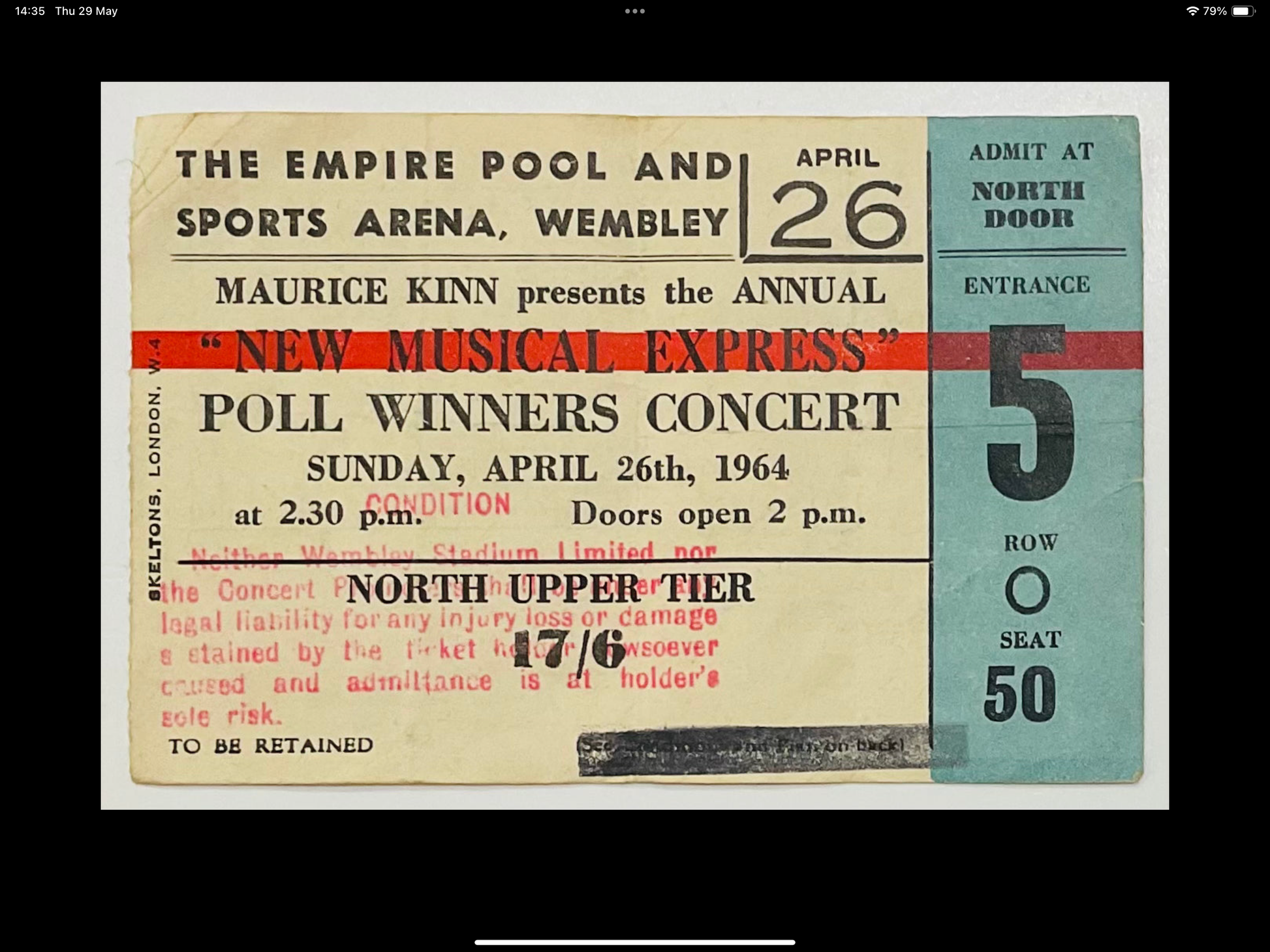 Beatles 1964 Ticket Abba 1977 Ticket Van Halen Scarf