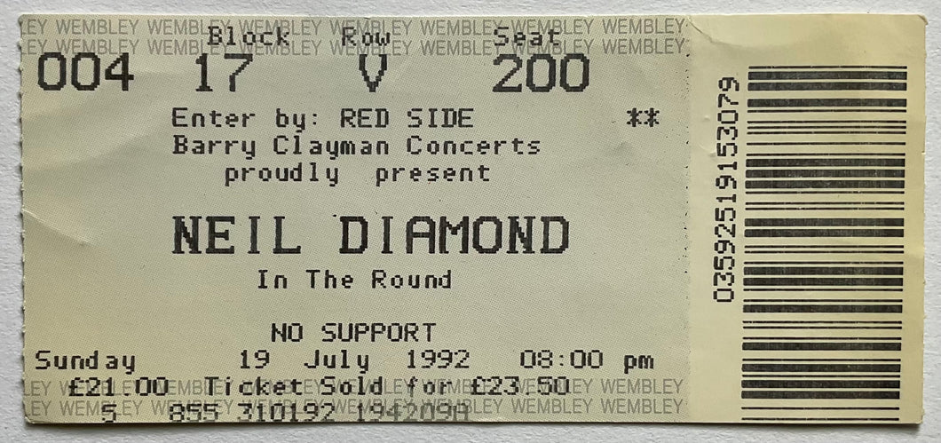 Neil Diamond Original Used Concert Ticket Wembley Arena London 19th Jul 1992