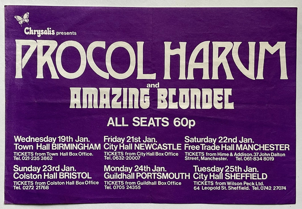 Procol Harum Original Concert Handbill Flyer U.K. Tour Jan 1972