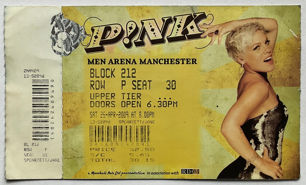 P!nk Pink Original Used Concert Ticket MEN Arena Manchester 25th Apr 2009