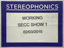 Load image into Gallery viewer, Stereophonics Original Unused Concert Backstage Pass Ticket SECC Glasgow 2nd Mar 2010