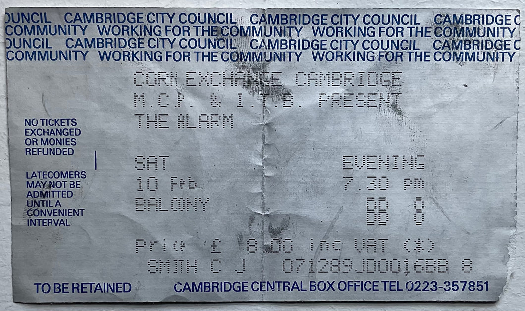 Alarm Original Used Concert Ticket Corn Exchange Cambridge 10th Feb 1990