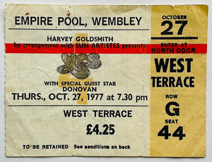 Yes Donovan Original Used Concert Ticket Empire Pool Wembley London 27th Oct 1977