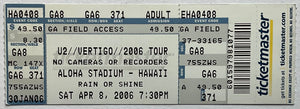 U2 Original Unused Concert Ticket Aloha Stadium Hawaii 8th Apr 2006