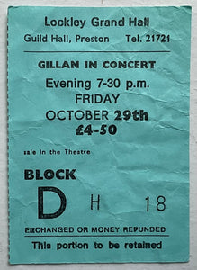 Ian Gillan Original Used Ticket Lockley Grand Hall Preston 29th Oct 1982