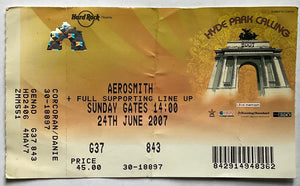 Aerosmith Original Unused Concert Ticket Hyde Park London 24th Jun 2007