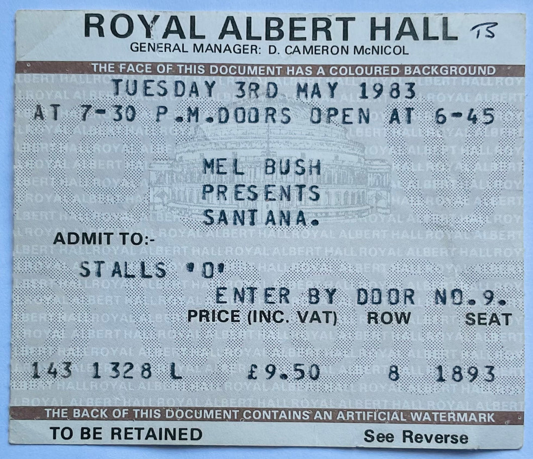 Santana Original Used Concert Ticket Royal Albert Hall London 3rd May 1983