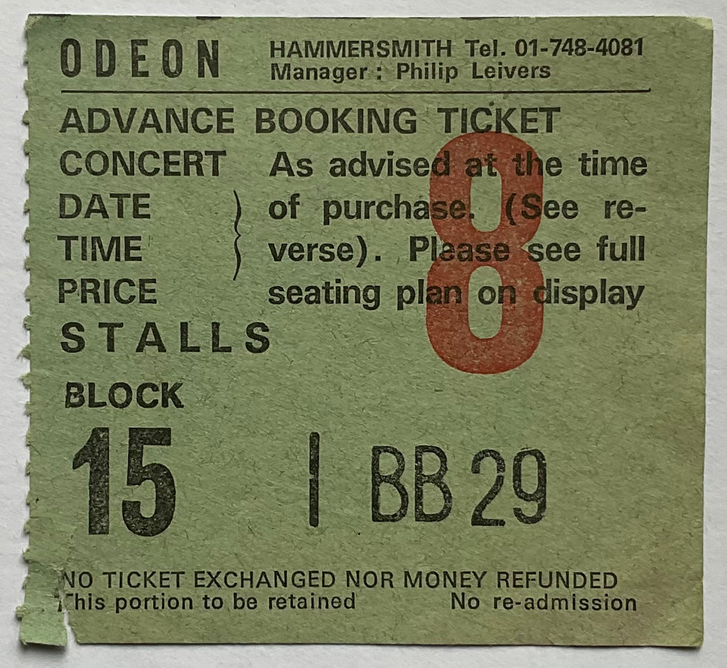 Tom Petty & The Heartbreakers Original Used Concert Ticket Hammersmith Odeon London 6th Mar 1980