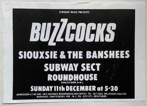 Siouxsie & the Banshees Buzzcocks Concert Handbill Flyer Roundhouse London 11th Dec 1977