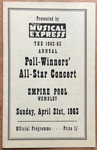 Beatles Original Concert Programme NME Poll Winners Wembley London 1963