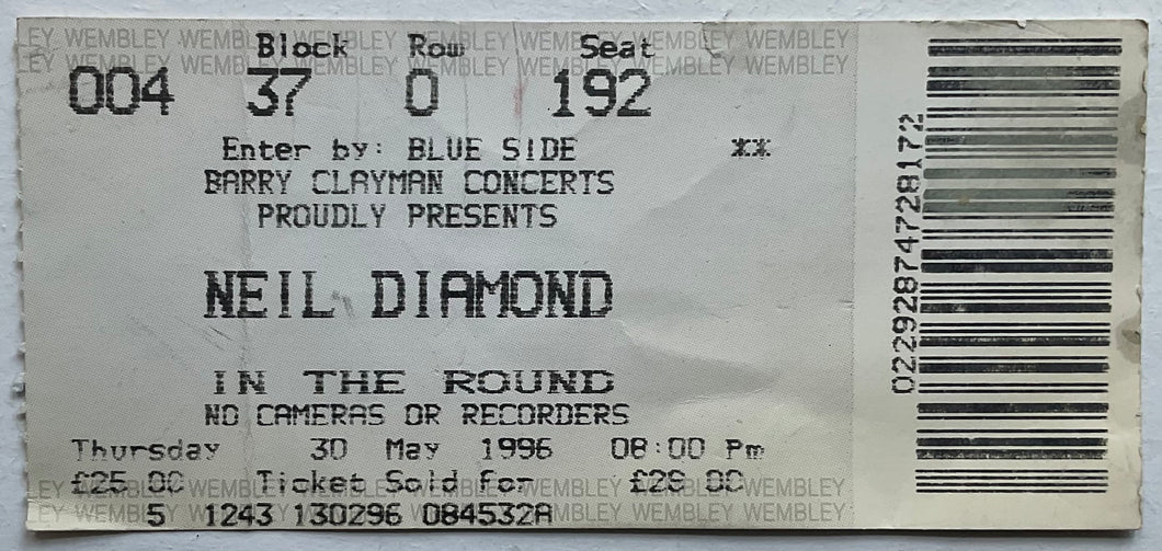 Neil Diamond Original Used Concert Ticket Wembley Arena London 30th May 1996