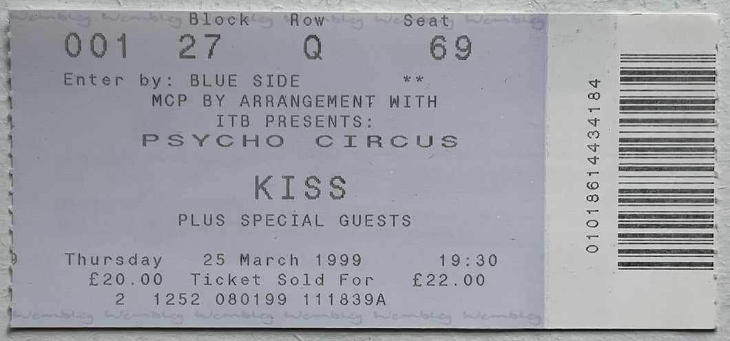 Kiss Original Used Concert Ticket Wembley Arena London 25th Mar 1999