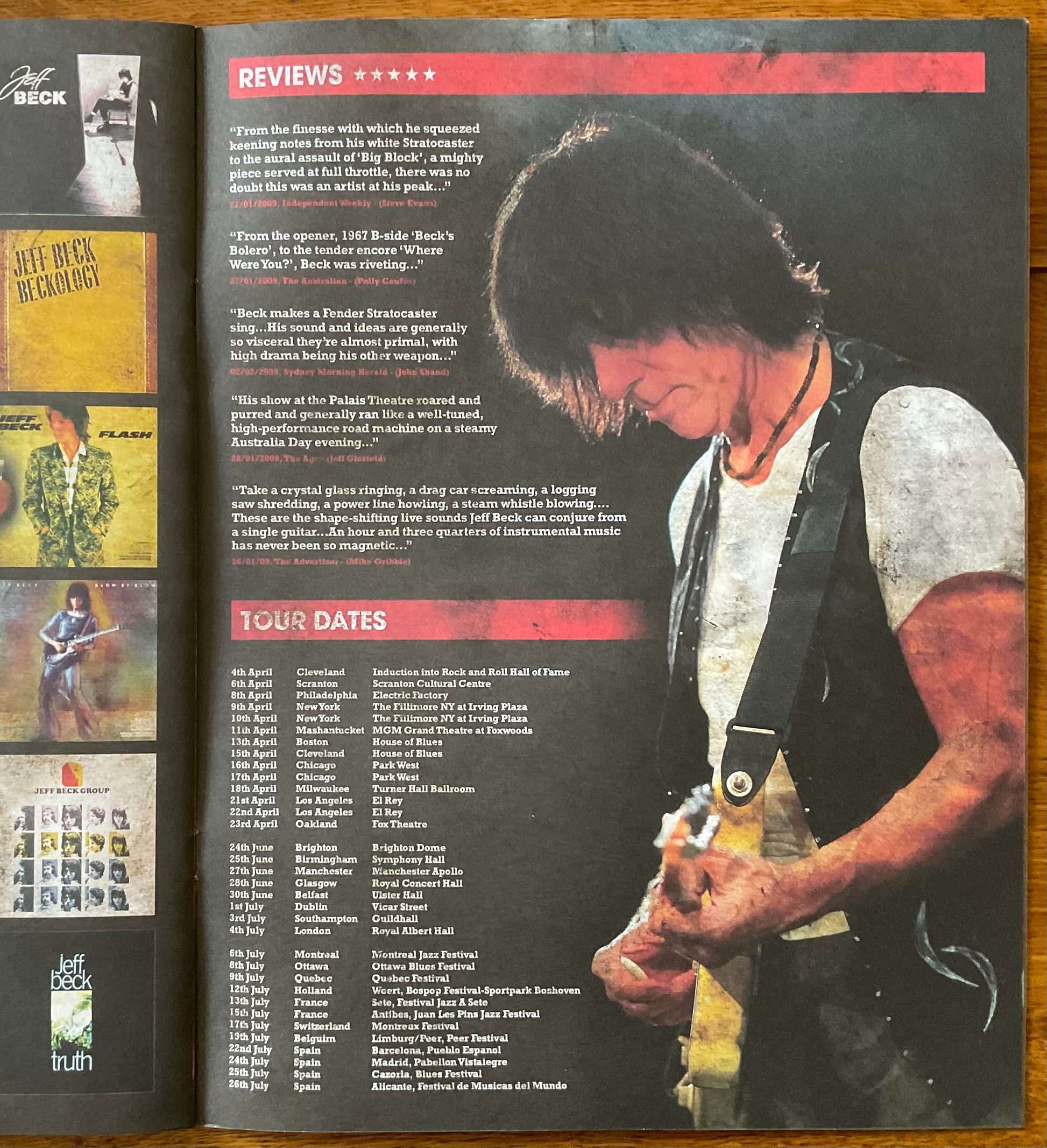 Jeff Beck Original Concert Programme World Tour 2009