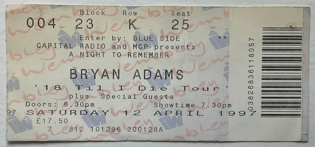 Bryan Adams Original Used Concert Ticket Wembley Arena London 12th Apr 1997