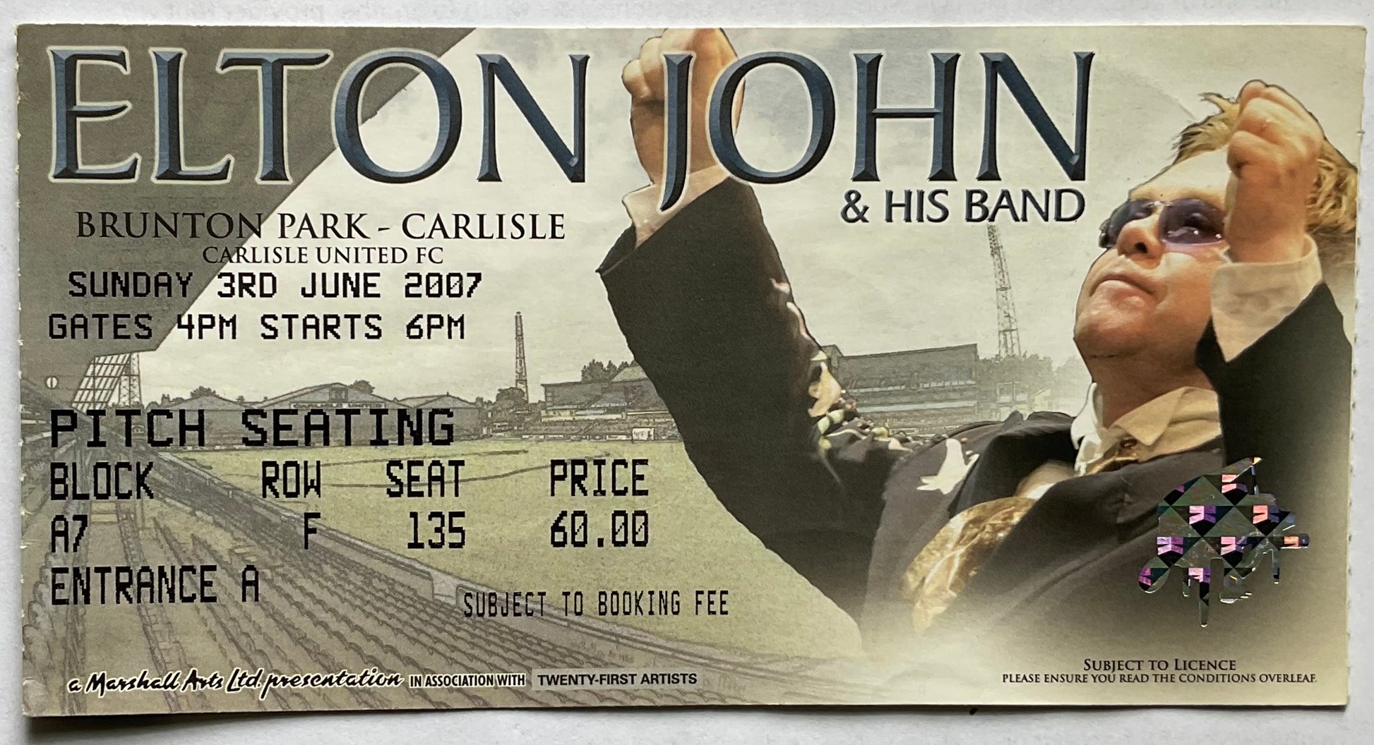 Elton John Original Used Concert Ticket Brunton Park Carlisle 3rd June 2007