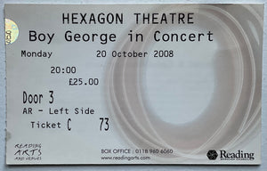 Culture Club Boy George Original Used Concert Ticket Hexagon Theatre Reading 20th Oct 2008