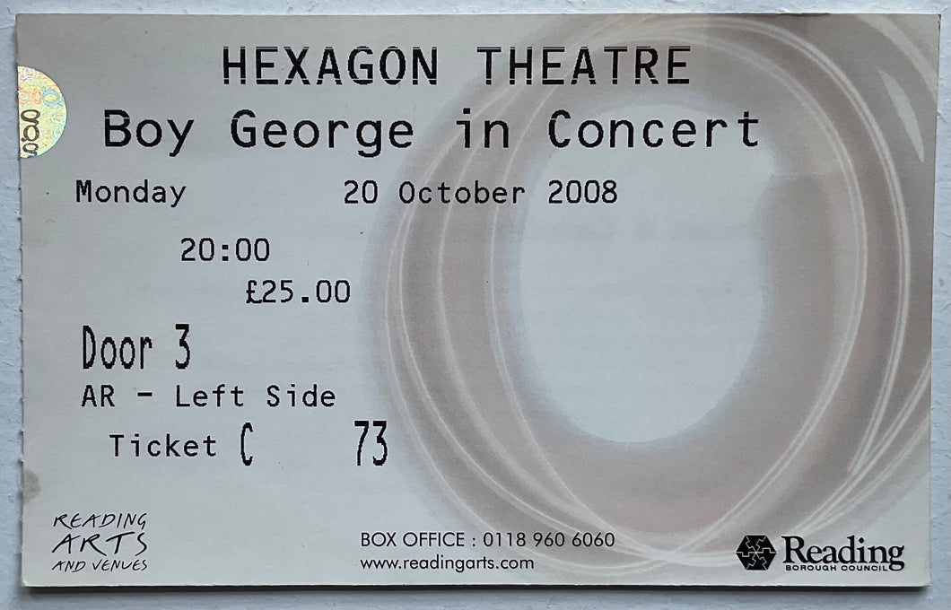 Culture Club Boy George Original Used Concert Ticket Hexagon Theatre Reading 20th Oct 2008