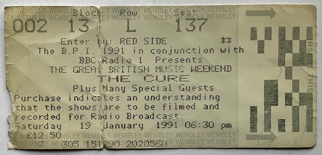 Cure Original Used Concert Ticket Wembley Arena London 19th Jan 1991