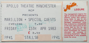 Marillion Original Used Concert Ticket Apollo Theatre Manchester 15th Apr 1983
