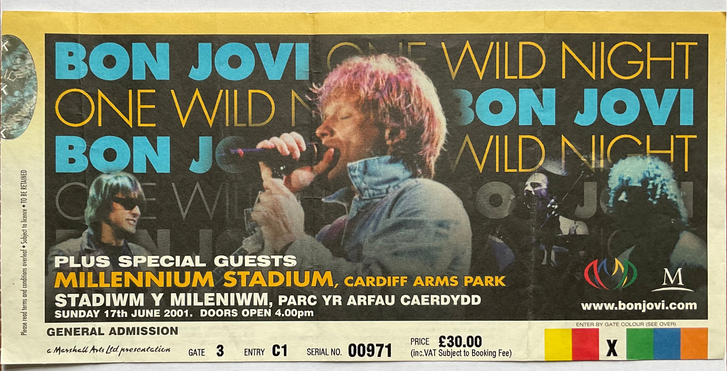 Bon Jovi Original Used Concert Ticket Millennium Stadium Cardiff 17th June 2001