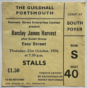 Barclay James Harvest Original Used Concert Ticket Guildhall Portsmouth 21st Oct 1976