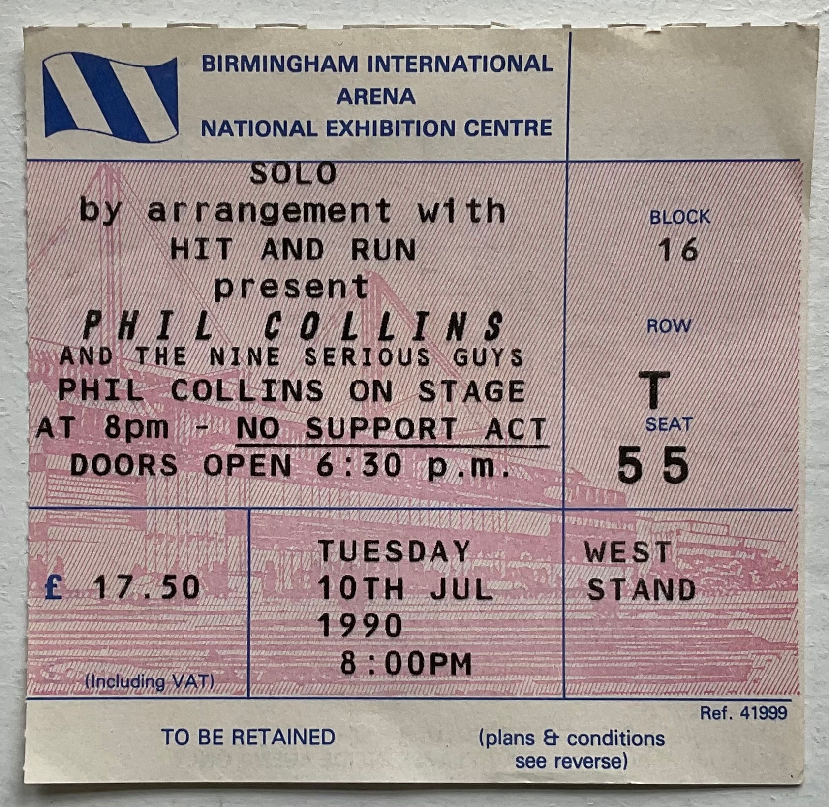 Phil Collins Original Used Concert Ticket NEC Birmingham 10th Jul 1990