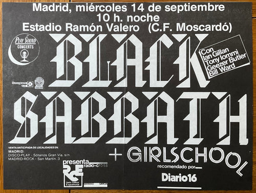 Black Sabbath Girlschool Original Concert Tour Gig Poster Estadio Ramón Valero 14th Sep 1983