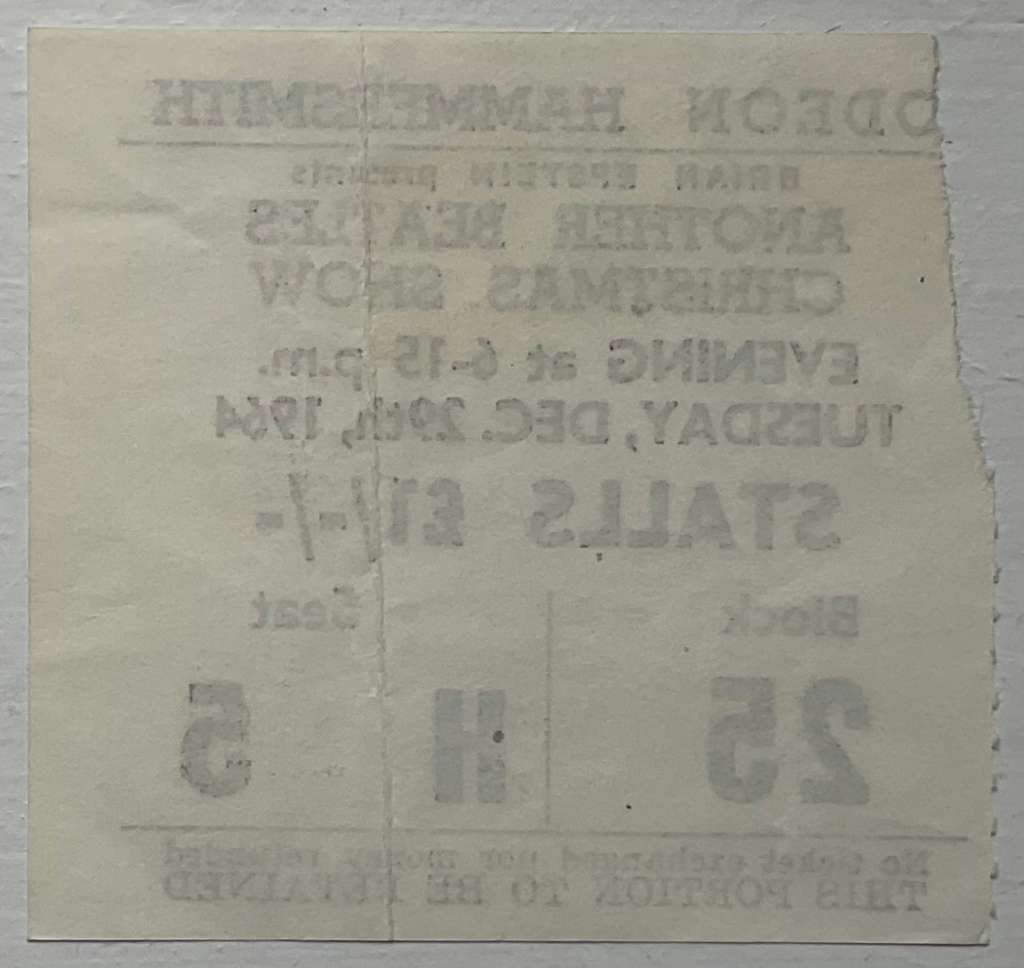 Beatles Original Used Concert Ticket Hammersmith Odeon London 29 Dec 1964