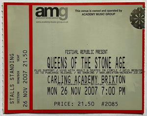 Queens of the Stone Age Original used Concert Ticket Carling Academy Brixton 26th Nov 2007