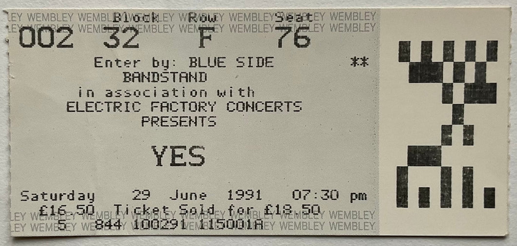 Yes Original Used Concert Ticket Wembley Arena London 29th Jun 1991