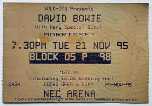 David Bowie Morrissey Original Used Concert Ticket NEC Birmingham 21st Nov 1995