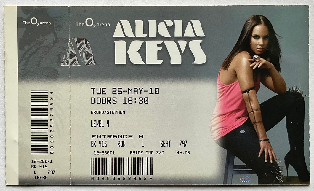 Alicia Keys Original Unused Concert Ticket O2 Arena London 25th May 2010