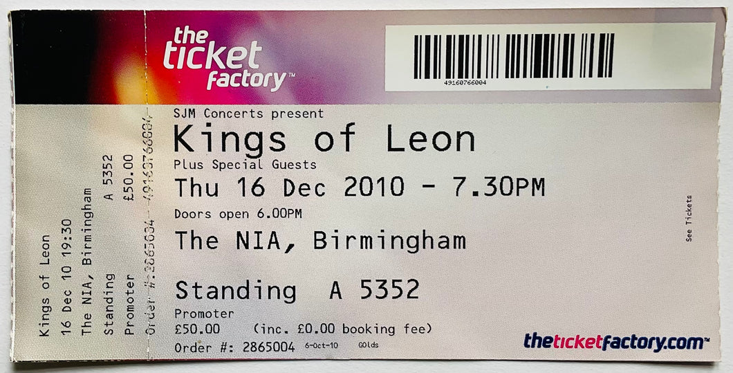 Kings of Leon Original Unused Concert Ticket NIA Birmingham 16th Dec 2010