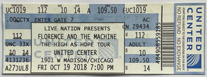 Florence & The Machine Original Unused Concert Ticket United Center Chicago 19th Oct 2018