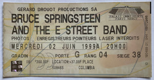 Bruce Springsteen Original Used Concert Ticket Palais Omnisports Paris 2nd Jun 1999