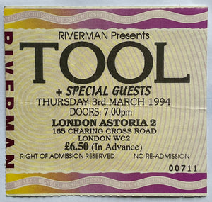 Tool Original Used Concert Ticket London Astoria 3rd Mar 1994