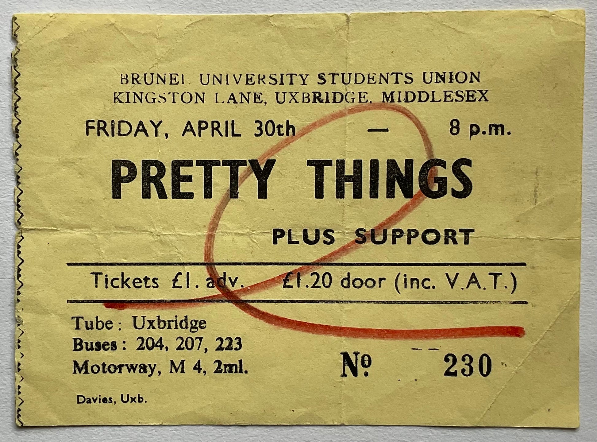 Pretty Things Original Used Concert Ticket Brunel University 30th Apr 1976