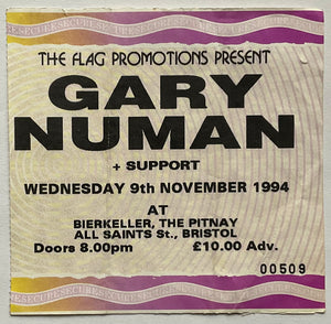 Gary Numan Original Used Concert Ticket Bierkeller Bristol 9th Nov 1994