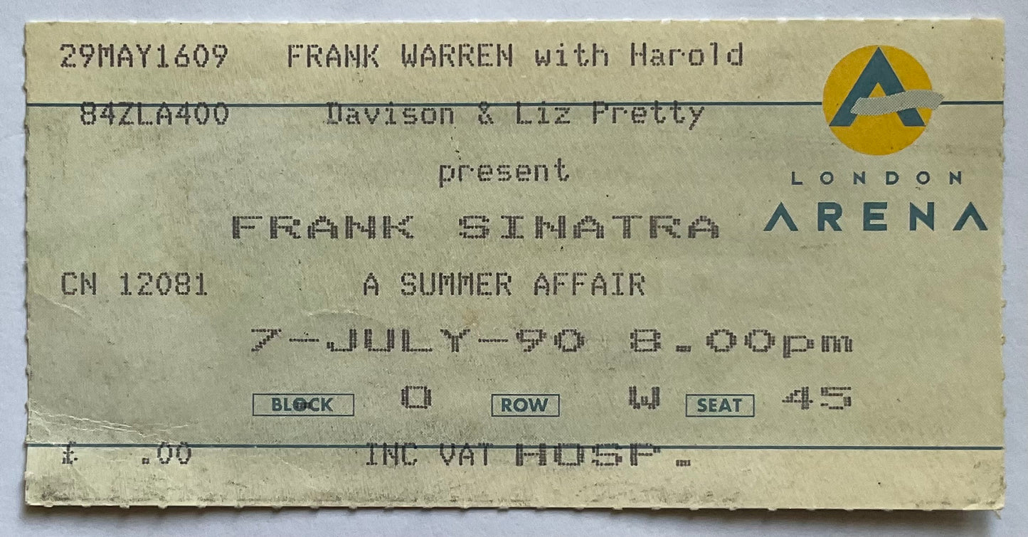 Frank Sinatra Original Used Concert Ticket London Arena 7th July 1990