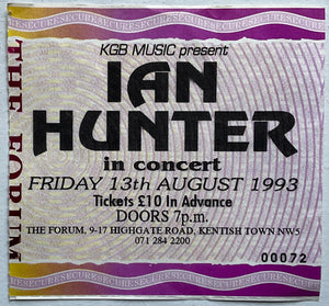 Ian Hunter Original Used Concert Ticket Forum London 13th Aug 1993