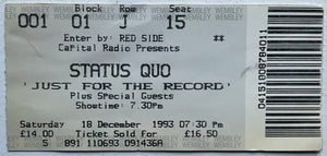 Status Quo Original Used Concert Ticket Wembley Arena London 18th Dec 1993