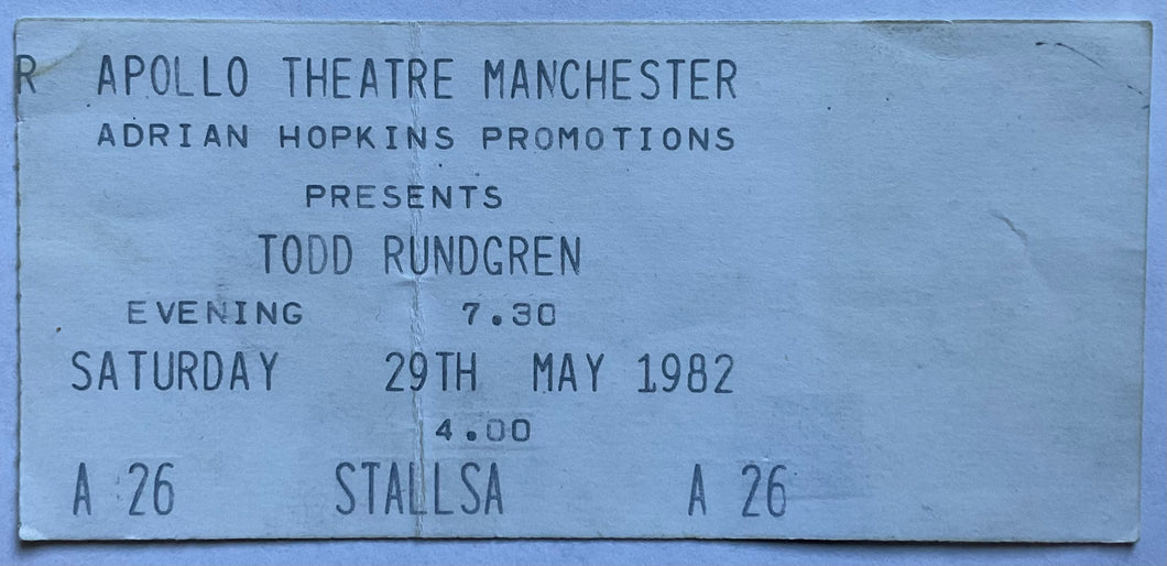 Todd Rundgren Original Used Concert Apollo Theatre Manchester 29th May 1982
