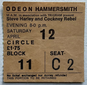 Steve Harley & Cockney Rebel Original Used Concert Ticket Hammersmith Odeon London 12th Apr 1975