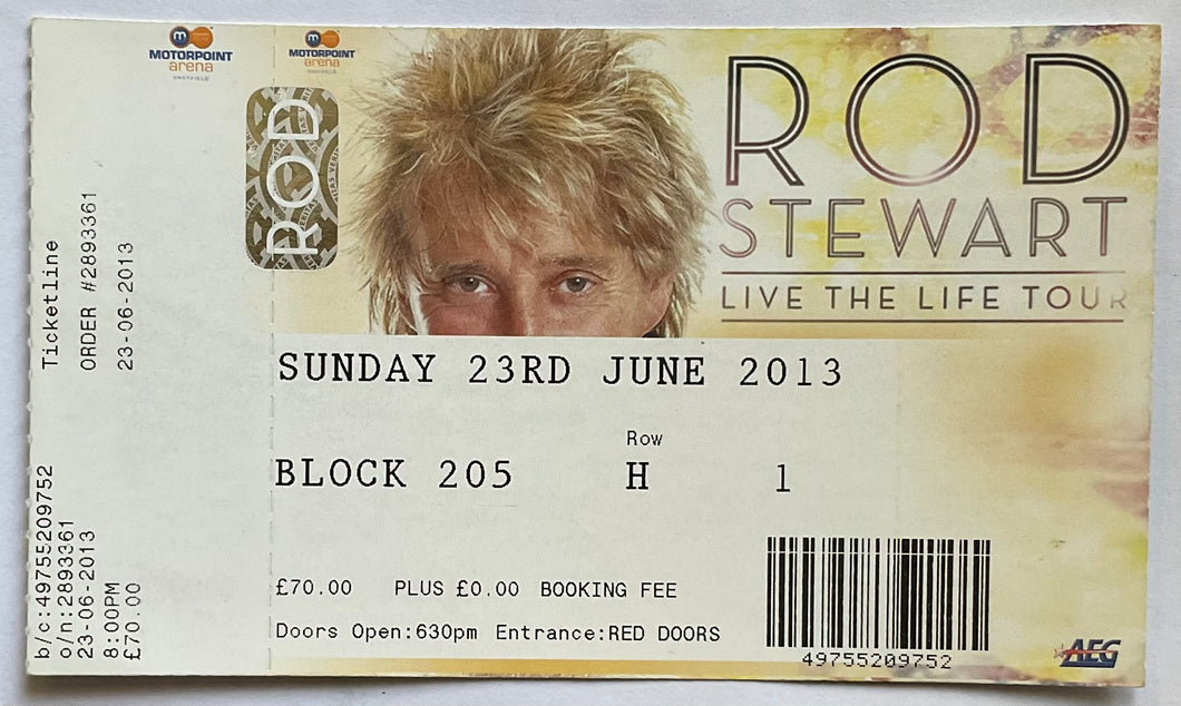 Rod Stewart Original Unused Concert Ticket Motorpoint Arena Sheffield 23rd Jun 2013