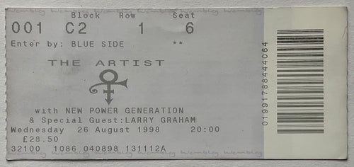 Prince Original Used Concert Ticket Wembley Arena London 26th Aug 1998
