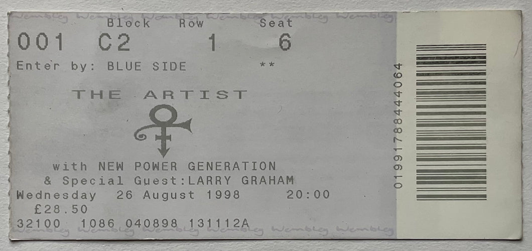 Prince Original Used Concert Ticket Wembley Arena London 26th Aug 1998