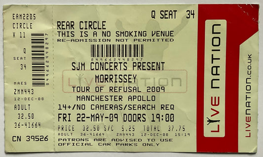 Morrissey Original Unused Concert Ticket Apollo Theatre Manchester 22nd May 2009