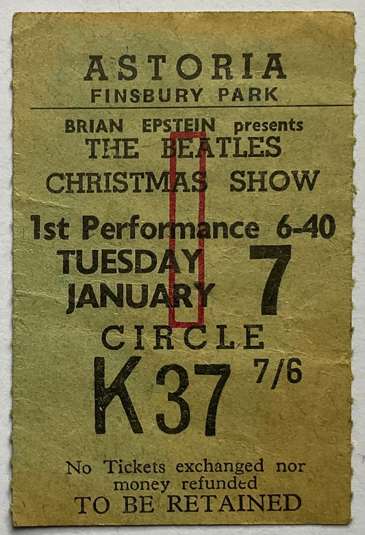 Beatles Original Used Concert Ticket Astoria Finsbury Park London 7th Jan 1964